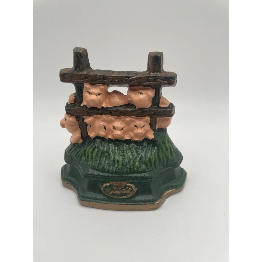 Vtg Cast Iron Pigs At The Fence Doorstop